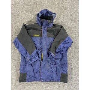 Vintage 90's Columbia Mens Sz Large Hooded Jacket Fleece Lined Winter Parka Blue